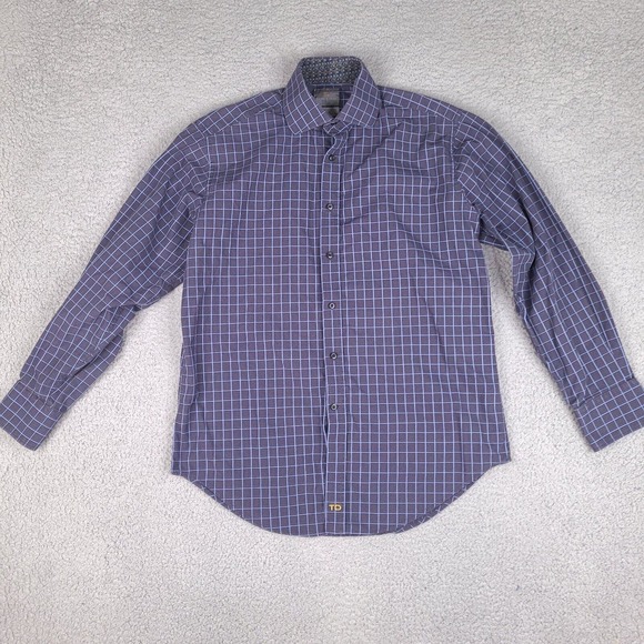 Thomas Dean Shirt Mens Medium Gray Plaid Long‎ Sleeve Button Down - Picture 1 of 16
